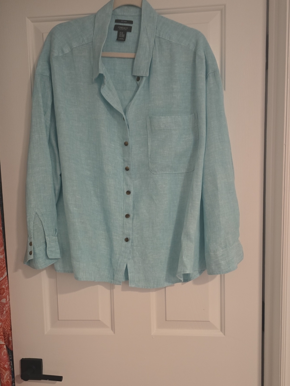 Jones New York Light Seafoam Button-Front Linen Blouse